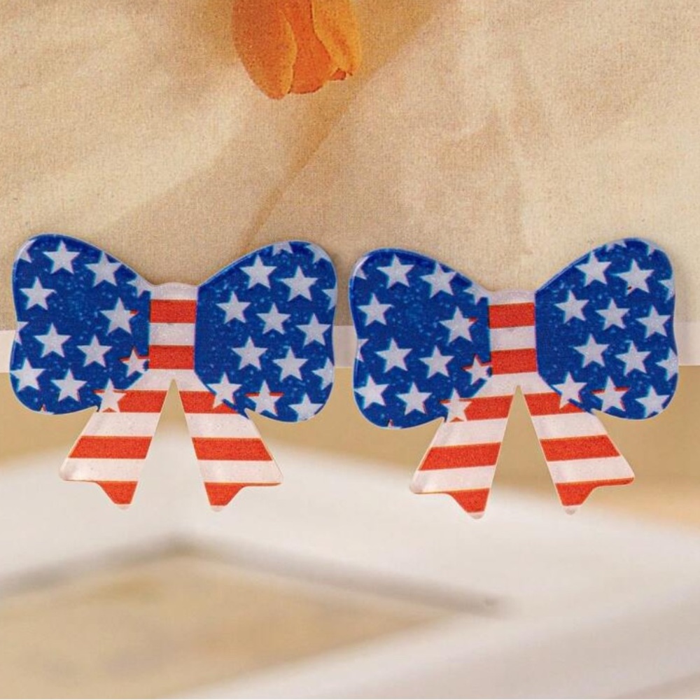 American Flag Acrylic Bow Earrings